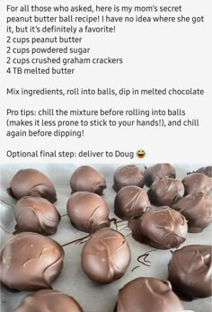 chocolate covered donuts sitting on top of a baking sheet with instructions for how to make them