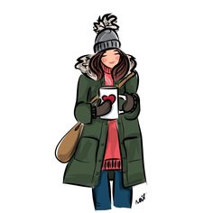 Illustration of a girl holding cup of cappuccino Coffee Cup Drawing, Cup Illustration, Happy Paintings, Coffee Is Life, Girls Life, Baby Cold, Girly Art