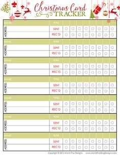 a christmas card tracker is shown in this printable version for the holiday season, which includes