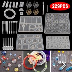 several different types of plastic molds and tools