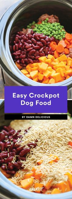 an easy crockpot dog food recipe with beans, carrots and peas