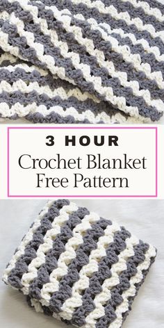 crochet blanket with text that reads 3 hour crochet blanket free pattern