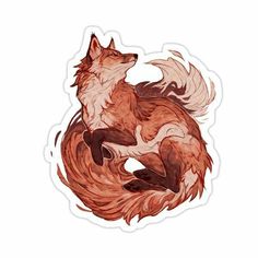 a sticker with an image of a red fox on it's back and tail