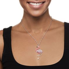 Ross-Simons - Italian 1.30ct t. w. Pink Cubic Zirconia Flamingo Pendant Necklace, Pink Enamel. Flamingos are fierce, fun and fabulous! Add a playful touch to your look with this 1.30 ct. t. w. round brilliant-cut pink CZ and pink enamel flamingo pendant necklace in textured and polished sterling silver. Suspends from a rope chain that adjusts from 24" to choker length. Made in Italy. Lobster clasp, pink enamel and pink CZ flamingo pendant necklace. CZ weights are diamond equivalents. Flamingo Pendant, Pink Enamel, Rope Chain, Round Brilliant, Lobster Clasp, Flamingo, Choker, Cubic Zirconia, Fine Jewelry