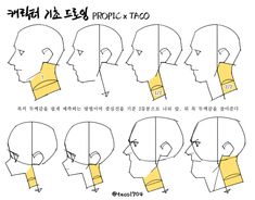 how to draw the face and head of a man with different facial expressions in korean