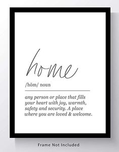 a black and white poster with the words home written in cursive writing on it