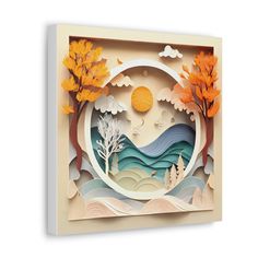 an image of a paper cut landscape with trees