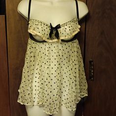 Nwt - Victoria Secrets - White Sheer Polka Dot Baby Doll - 36b Peek-A-Boo Breast Area Has A Layer Of Ruffle That Lifts Up Easily Yet Also Partially Conceals, Under Wire, Pink Satin Ribbon At Breast Area And A Large Black Satin Bow In Center. Back Has Bra Closure, Adjustable Straps. The Fabric Is A White Sheer Netting With Black Polka Dots, The Back Is Solid White. It's Soft Not At All Itchy. Size Says 36b But I Am A 38dd And It Fits. You Have Plenty Of Room For Cup Area Cause There Really Isn't Doll Like Outfits, Princess Lingerie, Burlesque Bra, Black Satin Slip Dress, Pink Lace Bodysuit, Yellow Lingerie, Secret Dress, Cute Bras, Black Hot Pink