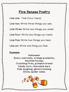 a poem with candy corn on it and the words five sensee poetry written below