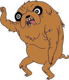 an angry looking brown dog with its paw in the air