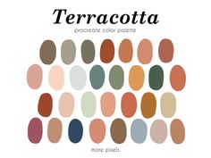 the color palette for terracotta is shown in shades of brown, beige and green