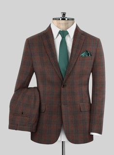 Dial the sophisticated charm with our Loro Piana Marlia Wool Suit. Firstly, the suit is made from a pure superfine merino wool fabric, which grants a delicate, flexible, alluring smoothness with a checks pattern over brown hues. Secondly, advocate genuine modesty with efficient tailoring that highlights the subtle differences with sharp close cuts and contoured silhouette perfect for a bold character to make a statement while turning up at a dining destination or a formal venue.  Choice of the E Elegant Winter Three-piece Suit With Suit Collar, Elegant Winter Three-piece Suit, Elegant Tailored Three-piece Winter Suit, Elegant Fitted Brown Three-piece Suit, Elegant Fitted Three-piece Suit, Elegant Brown Workwear Sets, Elegant Single-breasted Brown Sets, Elegant Brown Business Casual Sets, Elegant Brown Sets For Business Casual