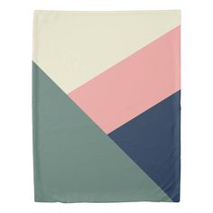 a blanket with different colors and shapes on the front, one is blue, pink, green