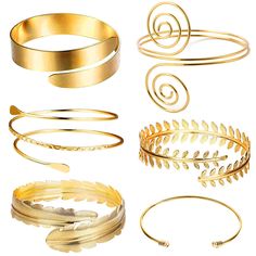 PRICES MAY VARY. GOLD ARM Cuff BRACELETS: 6 pcs gold upper arm cuff bracelet is one set, includes minimalist upper arm cuff, laurel leaf arm bands, wide band cuff, coil arm cuff bracelet, feather gold armband, swirl arm cuff jewelry. Simple and fashion design, never go out of styles, combine freely to sufficient to your daily dressing needs. Fashion jewelry that will make you receive many compliments. HIGH QUALITU ARM JEWELRY: The arm cuff bracelets are made with environmental alloy, sturdy and durable,lead and nickle free, friendly to your body. Lightweight so you can wear it all day. With all-round high polished, the upper arm bands will stay bright for a long time, smooth and comfortable to wear. ADJUSTABLE ARM CUFF: The inner diamete of these arm cuffs is about 3.15" inner diameter. Op Upper Arm Cuff Bracelet, Arm Cuff Jewelry, Gold Arm Cuff, Upper Arm Cuff, Gold Arm Band, Arm Cuff Bracelet, Upper Arm Cuffs, Arm Bracelet, Laurel Leaf