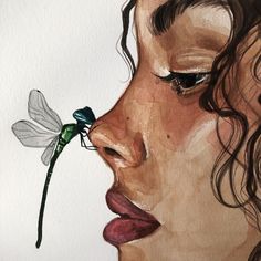 a painting of a woman with a dragonfly on her nose