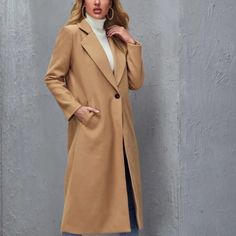 BellanBlue | Jackets & Coats | Cozy Camel Tan Wide Collar Coat Jacket Trench Peacoat | Poshmark Khaki Long Coat Blazer For Fall, Long-sleeve Camel Outerwear For Winter, Camel Long Coat For Work, Camel Long Coat For Workwear, Beige Lapel Collar Outerwear For Fall, Beige Long Coat For Cold Weather, Long Beige Pea Coat For Fall, Casual Beige Long Wool Coat, Neutral Long Wool Coat For Fall