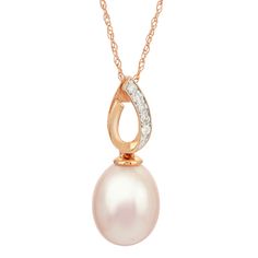 "Elevate your favorite ensembles with this PearLuster by Imperial necklace. A lovely freshwater cultured pearl, diamond accents and a teardrop design make it a distinctive choice. Elevate your favorite ensembles with this PearLuster by Imperial necklace. A lovely freshwater cultured pearl, diamond accents and a teardrop design make it a distinctive choice. Pendant size: 4/5""L x 1/3""W Length: 18 in. Chain type: rope Clasp: spring-ring Metal: 14k rose gold Finish: polished Packaging: boxed CULTU Beauty Vanity, Pearl Details, Ring Metal, Pearl Diamond, Pink Diamond, Metal Rings, Spring Rings, Pave Diamonds, Gold Finish