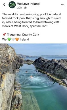 the water is very clear and blue with some rocks in it, as well as people swimming