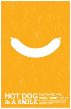 the poster for hot dog and a smile is shown in white on an orange background