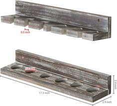 two wooden shelves are shown with measurements for each shelf in the same size and width