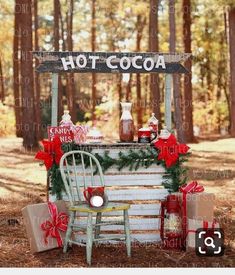 an old fashioned hot cocoa stand decorated for christmas