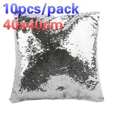 sequinized pillow case with black and white design on the front, 40x40cm