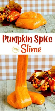 pumpkin spice slime recipe on a wooden table