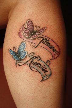 a woman's thigh with two butterflies on it and the words, i love you to