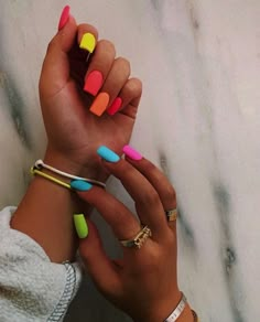 15 Unique Summer Nail Ideas you Need to See – instamillennial Solid Color Acrylic Nails Summer, Solid Nail Color Ideas Summer, Neon Colored Nails, Multicolored Nails, Solid Color Nails, Colorful Nails, Pointed Nails, Cute Acrylic Nail Designs