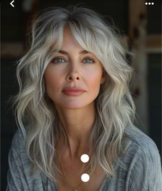 Silver Blonde Hair, Haircuts For Medium Length Hair, Grey Hair Inspiration, Long Gray Hair, Haircuts For Medium Hair, Long Layered Hair, Haircuts For Women, Gray Hair, Grey Hair