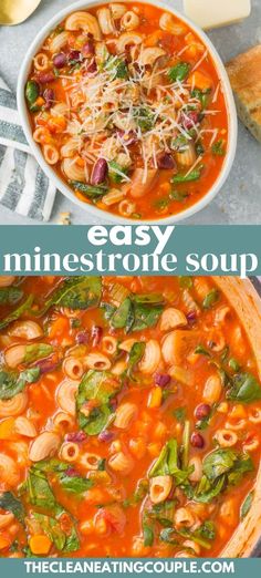 two images showing different types of minestone soup