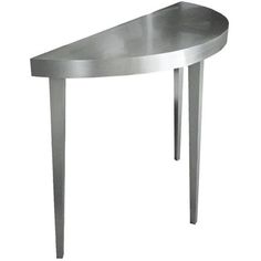 a modern stainless steel console table with curved legs