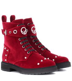 Flat Suede Ankle Boots, Red Velvet Boots, Fendi Boots, Red Ankle Boots, Timberland Boots Outfit, Timberland Waterproof Boots, Velvet Ankle Boots, Red Booties, Yellow Boots