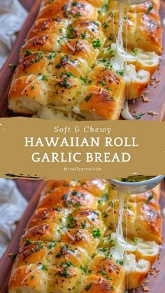 hawaiian roll garlic bread is being drizzled with cheese