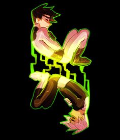 the letter k is made up of neon green and black letters with an image of a man