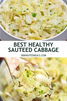 two pictures showing different types of sauteed cabbage