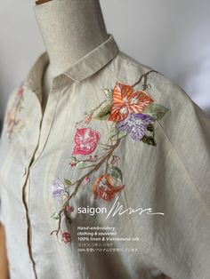 Oriental Bougainvillea Hand Embroided on Hi-quality Linen Batwing Blouse Unique Design One-of-a-kind Wearable Art Floral Embroidery Sleeveless Beach Blouse, Embroidered Vacation Blouse, Luxury Linen Top With Floral Embroidery, Bougainvillea Embroidery, Linen V-neck Blouse With Floral Embroidery, Bohemian Floral Embroidered T-shirt For Summer, Batwing Blouse, Embroidery Fashion Detail, Embroidery Fashion