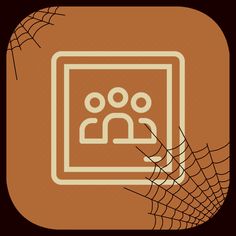 a brown and white square icon with two people on it's side, surrounded by spider webs