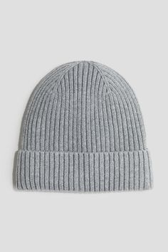 Beanie in a wide rib-knit with a foldover cuff. Ribbed Cotton Beanie Cap, Gray Soft Knit Beanie One Size, Gray Knitted Beanie Cap, Gray Trendy One-size Beanie, Boys Winter Hats, Warm Gray One-size Beanie, Cotton Plant, Grey Beanie, Synthetic Fiber