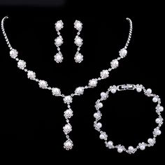 Gender:Women's; Gemstone:Crystal,Pearl; What's in the box:1 Bracelet,1 Pair of Earrings,1 Necklace; Length of Earrings:1.57(Approx.4cm); Width of Earrings:0.39(Approx.1cm); Length:7.48(Approx.19cm); Shape:Round; Style:Elegant,Fashion,Simple,everyday,Delicate,Ladies,Dainty,Bridal; Necklace Length:13.8-17.7(Approx.35cm-45cm); Jewelry Type:Pearl Necklace,Jewelry Set,Bracelet; Occasion:Engagement Party,Gift,Engagement,Valentine,Party,Wedding,Prom,Bridal Shower; Material:Alloy; Features:Multi-ways We Simple Crystal Necklace, Bride Jewelry Set, Wedding Accesories, Mountain Jewelry, Flower Statement Necklace, Set Bracelet, Pearl Jewelry Sets, Pearl Jewelry Necklace, Women's Jewelry Sets