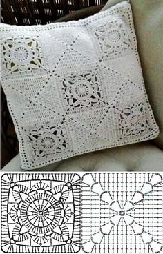 the pillow is made with crochet on it