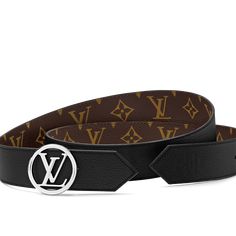 LOUIS VUITTON® - Lv Circle 35mm Reversible Belt - Black Reversible Belt, Louis Vuitton Official, Belt Black, Black Belt, Monogram Canvas, Silver Color, Calf Skin, The House, Initials