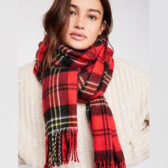 Classic Plaid Scarf Featured In An Oversized Design With Fringe Hems. Length: 80 In Width: 24 In Contents 100% Acrylic New Without Tags Msrp $ 58.00 Outfit Style Ideas, Stewart Plaid, Fall Fashion Trends Women, Cute Scarfs, Free People Accessories, Better Sweater, Capsule Outfits, Black Scarf, Outfit Style