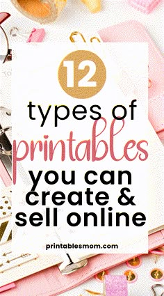 pink binder with text that reads 12 types of printables you can create and sell online