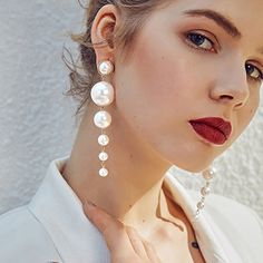 White Pearl Earring Set for Lady Shopping Gifts, Long Pearl Earrings, Female Jewelry, Metal Drop, Wedding Earrings Drop, Wedding Pendant, نظارات شمسية, Long Tassel Earrings, Friends Party