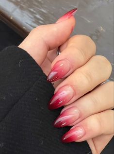 Dark Red Douyin Nails, Ombré Jelly Nails, Nail Designs Jelly, Phoenix Core, Gel Nails Long, Faded Nails, Shellac Manicure