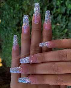 French Pedicure, Glitter Nails Acrylic, Ombre Acrylic Nails, Nail Design Inspiration, Cute Acrylic Nail Designs, Bling Acrylic Nails