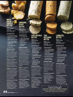 a menu with different types of breads and crackers on it's side