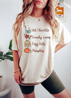 Hot Chocolate Crunchy Leaves Cozy Knits Pumpkins Sweatshirt,2023 Happy Thanksgiving Shirt,Retro Thanksgiving Shirt,Cute Fall Shirt, Thankful ❤️ HOW TO PLACE AN ORDER ❤️ 1- Please, Check and Review all Images and Size Charts. 2- Choose your size from the drop-down menu and add each shirt to your cart one at a time. 3- Select Your Shirt Color from Drop-down 2 which is Shirt Color and add to the Cart. 4- Choose Your TEXT Color. Please add your text color to the personalization box. 5- Your shipping Crunchy Leaves, Retro Thanksgiving, Cute Fall Shirt, Pumpkin Sweatshirts, Thanksgiving Shirt, Fall Shirt, Thanksgiving Shirts, Custom Shirt, Women Shirt