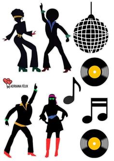 various silhouettes of people dancing around the world with music notes and musical symbols in front of them